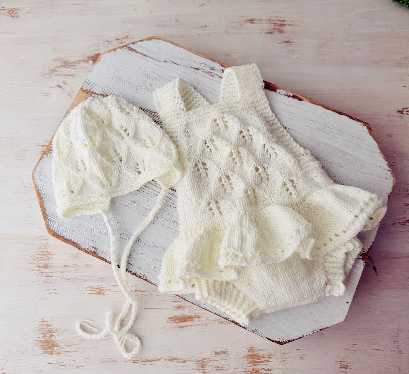 Baby Clothing Set - Newborn Photography Props Handmade Knitted White